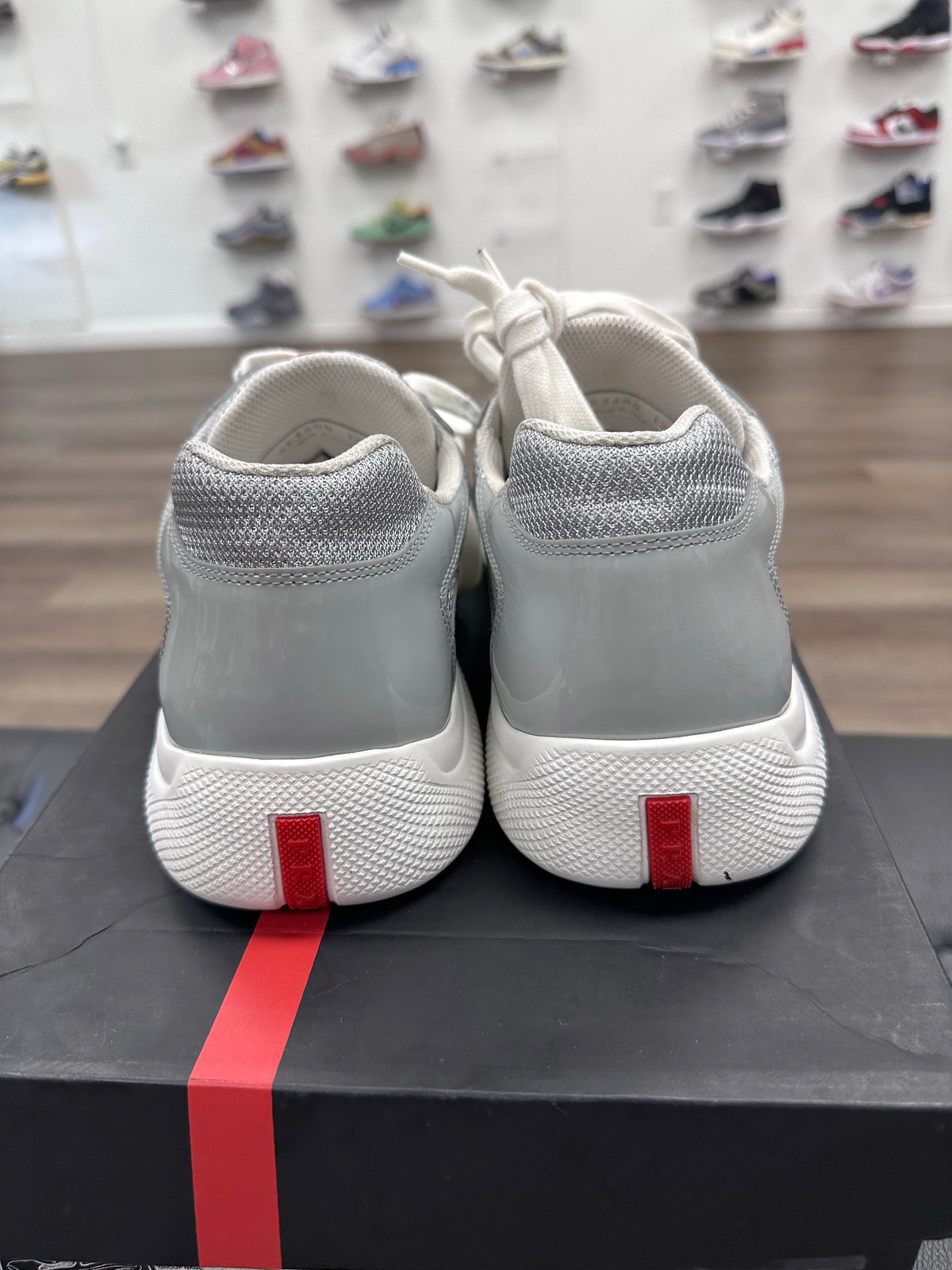 Prada America's Cup Patent Leather and Mesh Sneakers Grey (With Recipt)