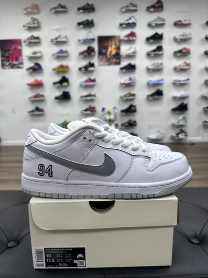 Nike SB Dunk Low Supreme 94 White Metallic Silver - Size 10