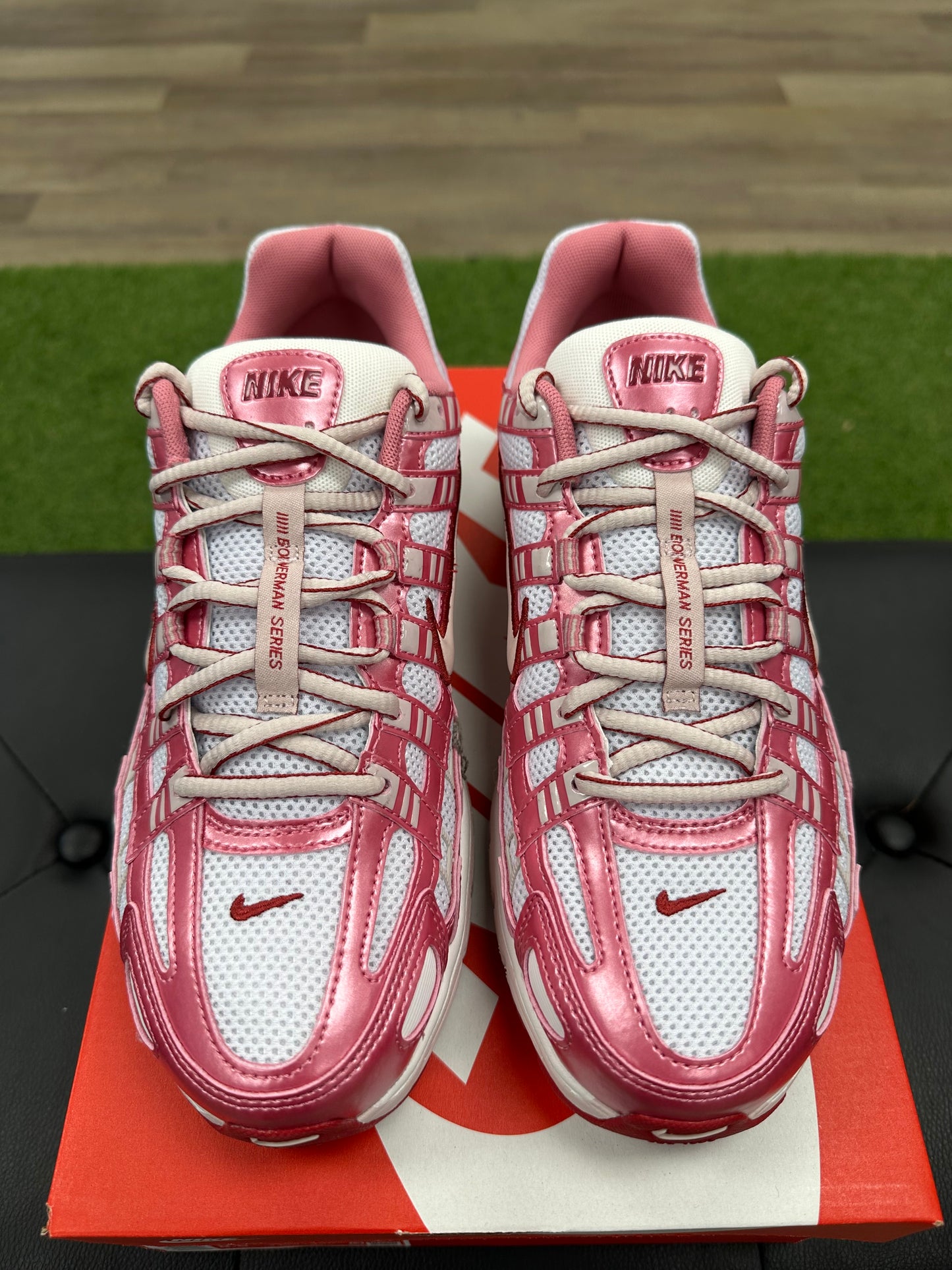 Nike P-6000 White Silt Red Peony (Women's) - Size 10