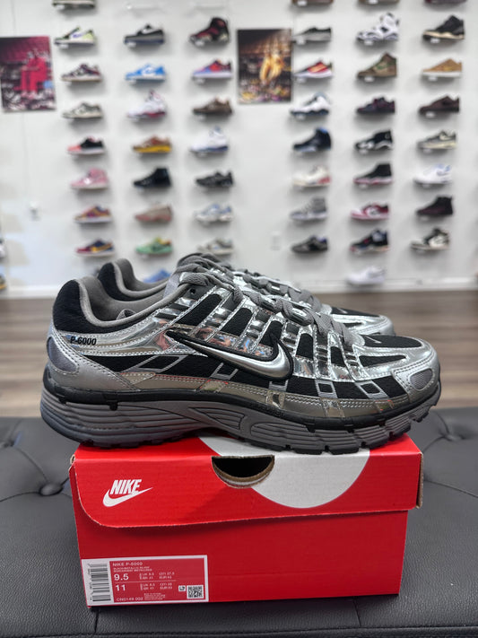Nike P-6000 Metallic Silver Black - Size 9.5