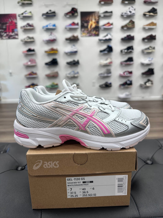 ASICS Gel-1130 White / Dragon Fruit- Size 7Y