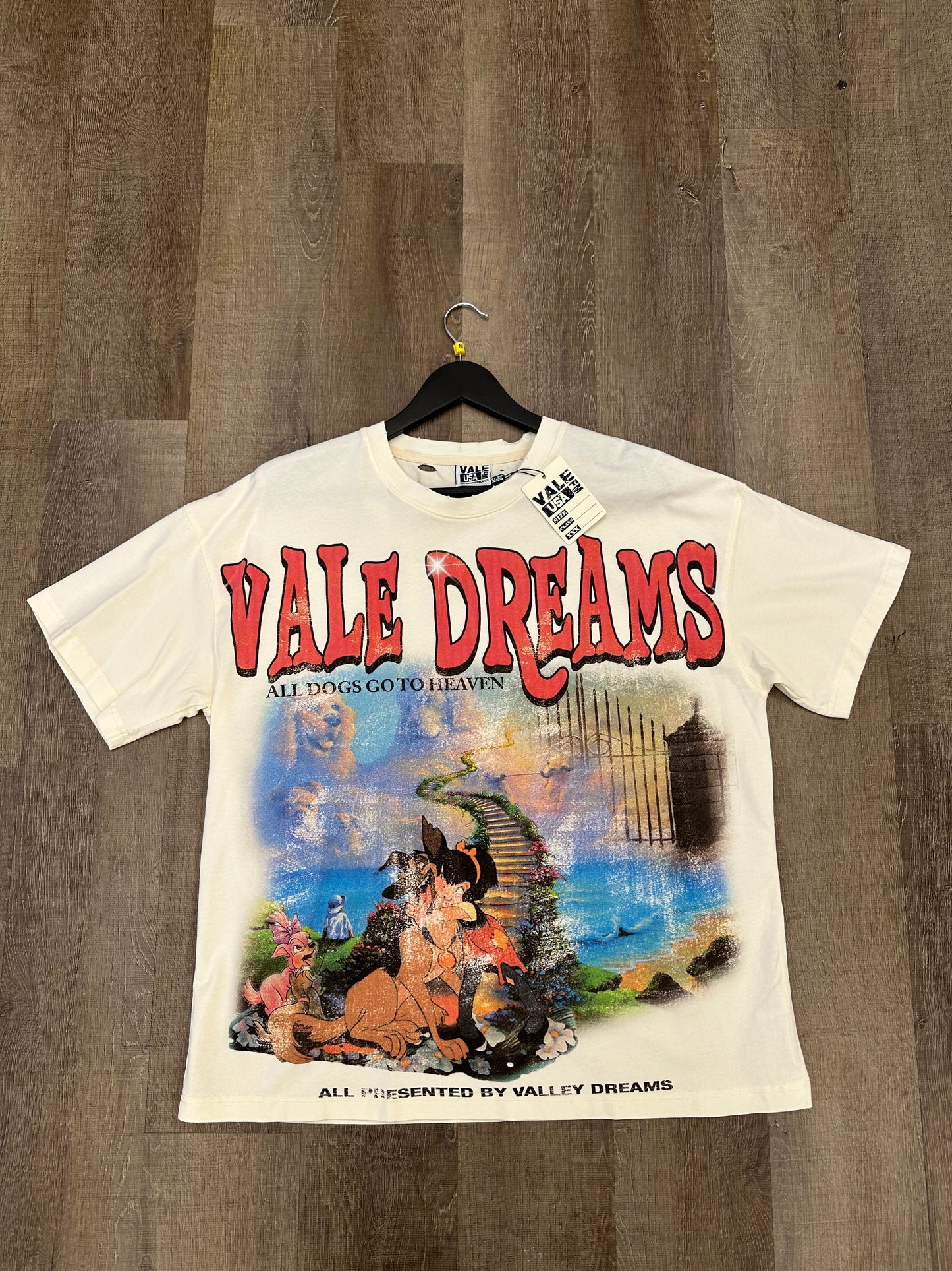 Vale Forever All Dogs Go To Heaven Tee Cream - Size XL