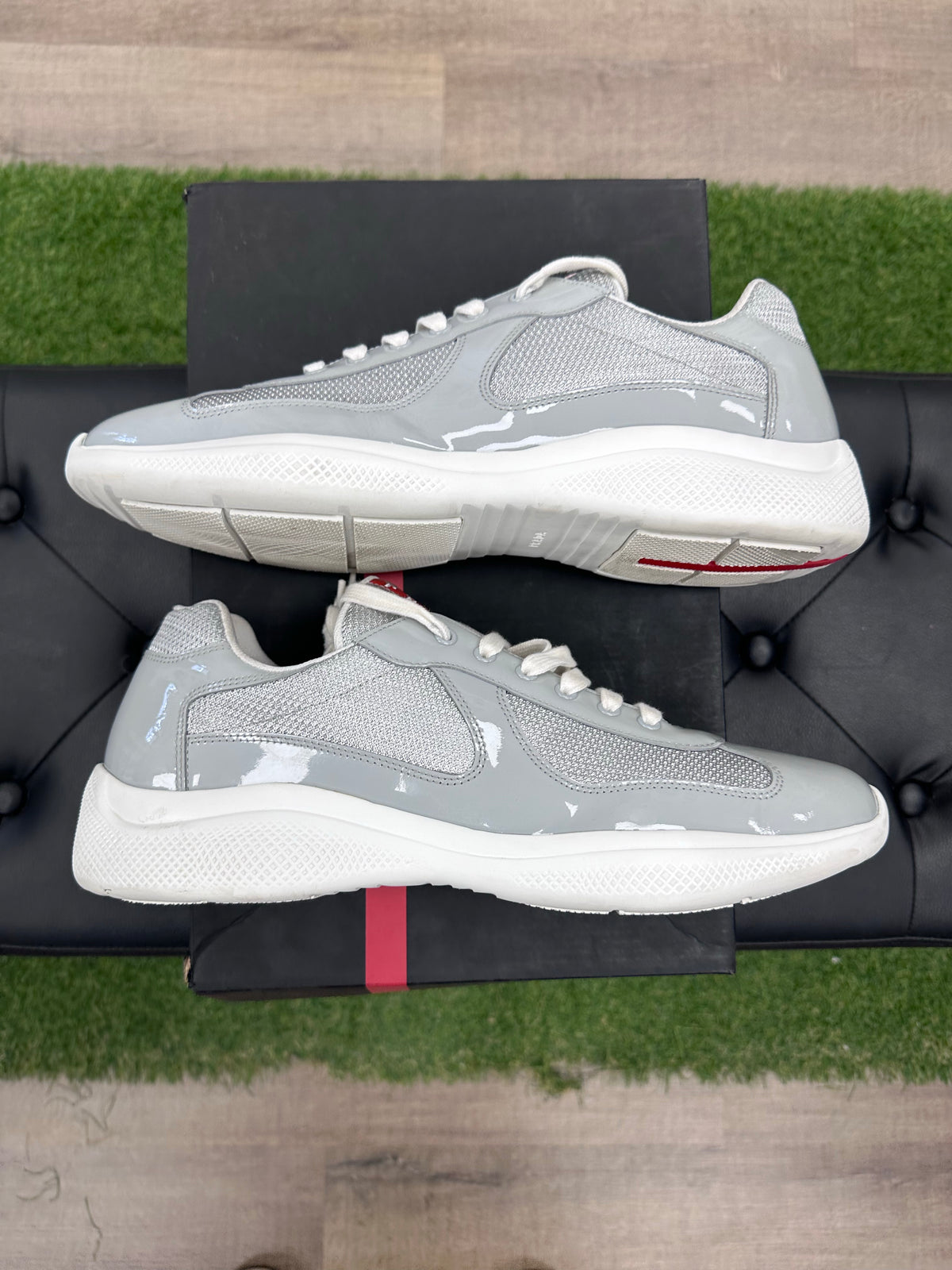 Prada America's Cup Patent Leather and Mesh Sneakers Grey (With Recipt)