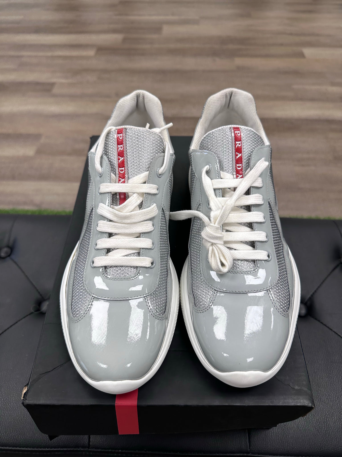 Prada America's Cup Patent Leather and Mesh Sneakers Grey (With Recipt)
