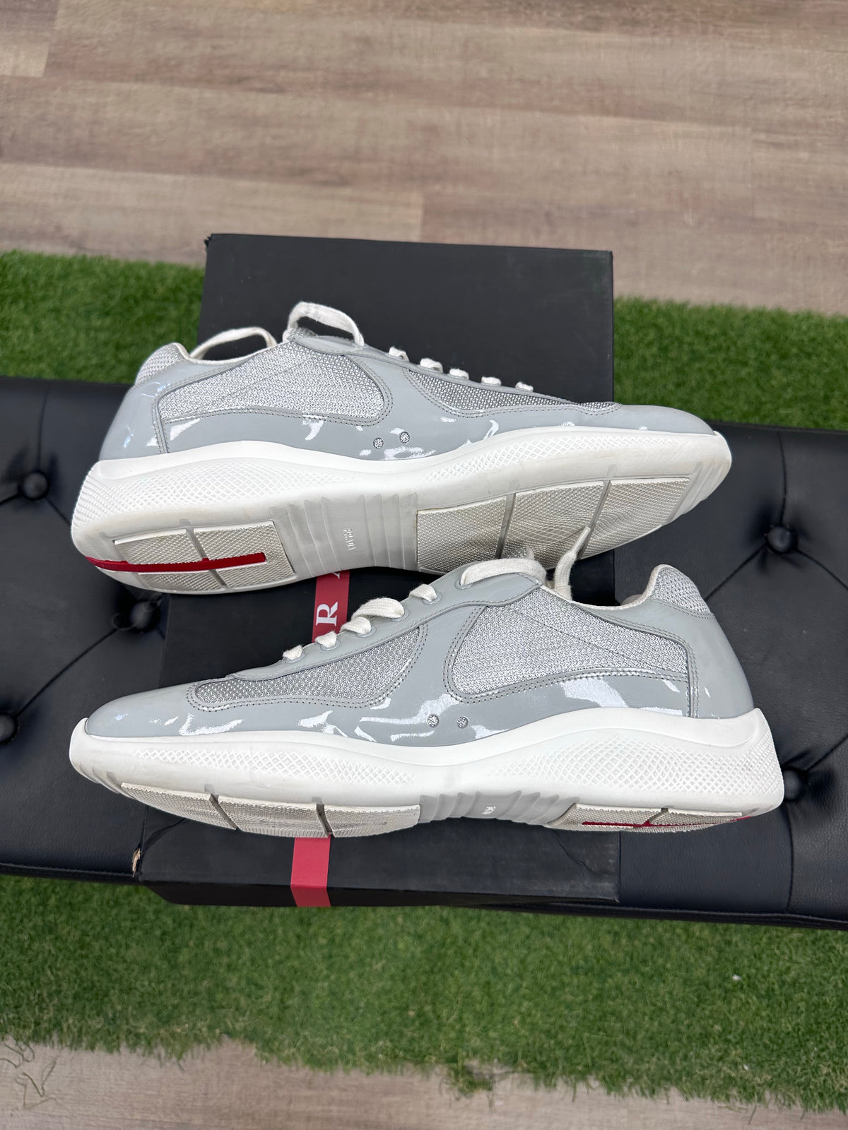 Prada America's Cup Patent Leather and Mesh Sneakers Grey (With Recipt)