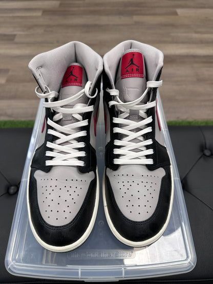 Jordan 1 Mid Black College Grey Gym Red - Size 10.5 (U)