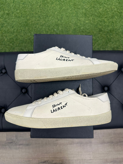 Saint Laurent Distressed Canvas Court Classic Panna - Size 12 (U)