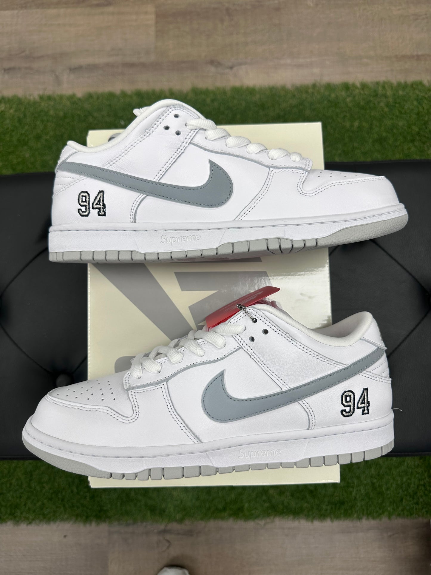 Nike SB Dunk Low Supreme 94 White Metallic Silver - Size 10