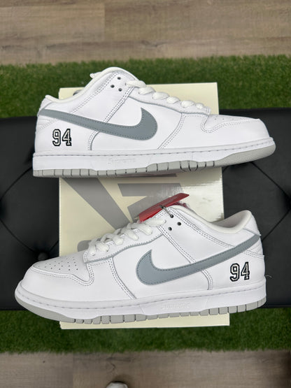Nike SB Dunk Low Supreme 94 White Metallic Silver - Size 10