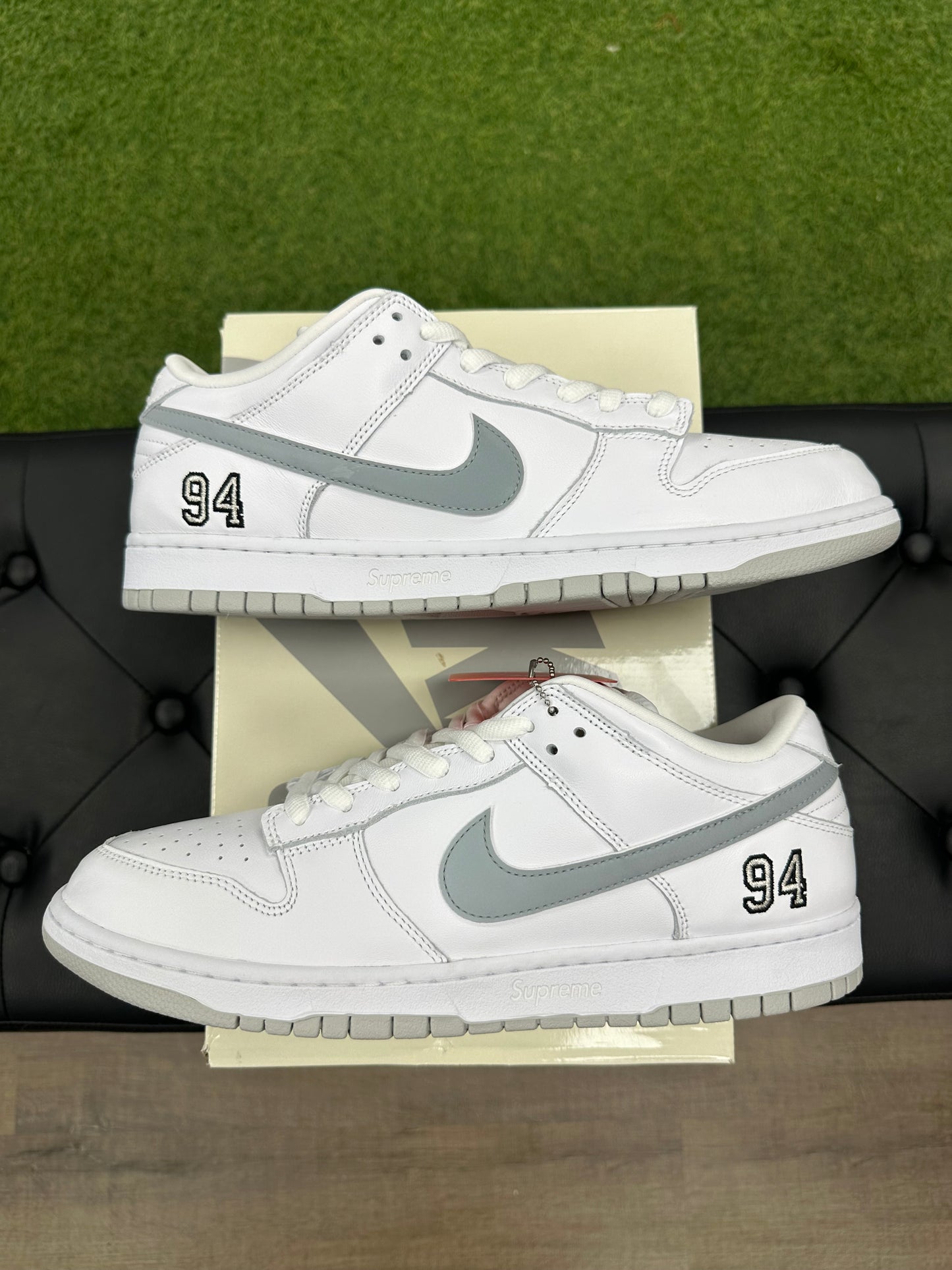 Nike SB Dunk Low Supreme 94 White Metallic Silver - Size 13