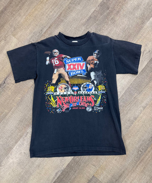 Vintage Joe Montana John Elway Super XXIV Salem T-Shirt Med Single Stitched 1990 - Size Large