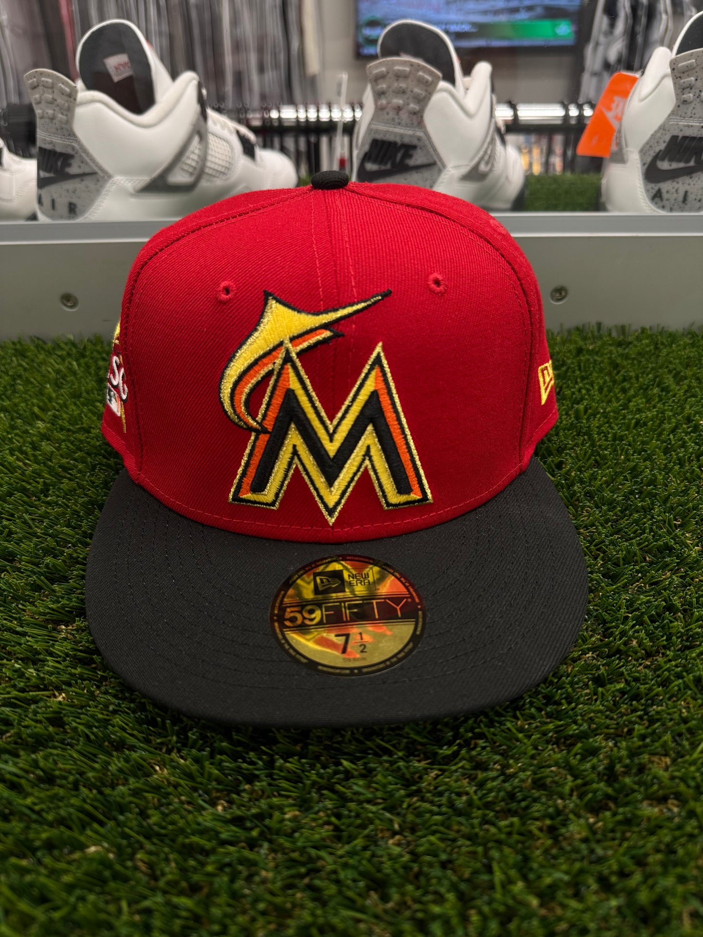 Miami Marlins Red/Black 2017 All Star Game Volt Bottom Fitted Hat - Size 7 1/2