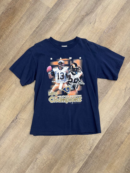 St Louis Rams 2002 Kurt Warner Marshall Faulk Super Bowl Tee - Size Large (U)