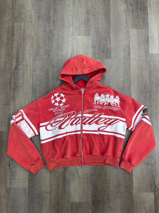 Vale Valley Sports Red Zip Up Hoodie - Size XL (U)