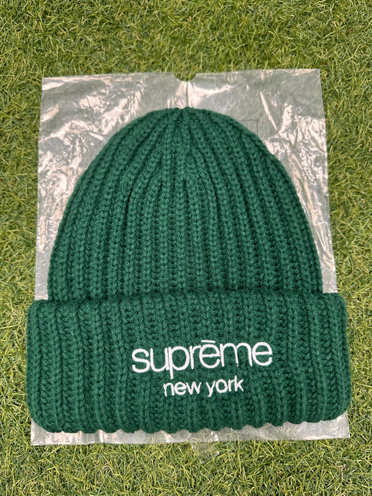 Supreme Classic Logo Chunky Ribbed Beanie (FW24) Dark Green