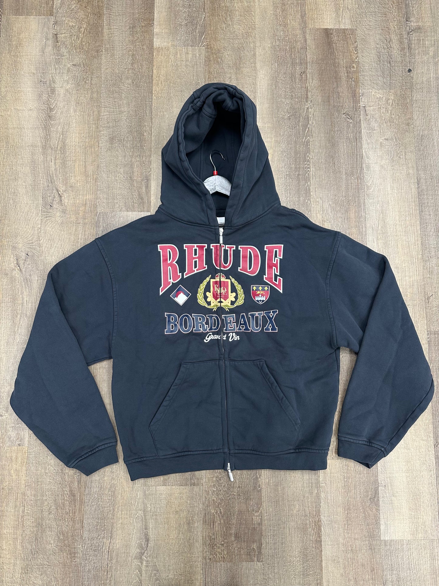 RHUDE Bordeaux Grand Vin Zip-Up Hoodie - Size Large